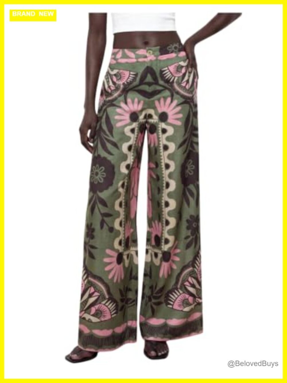 Boho Palazzo Pants Floral Baggy Straight Leg With Pockets